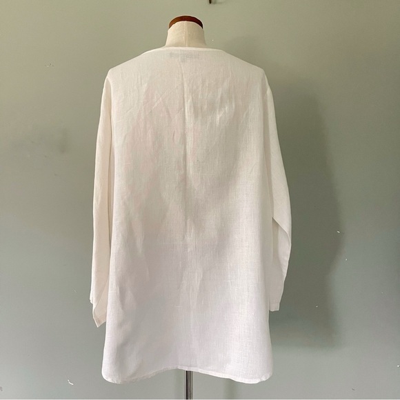 FLAX Irish Linen Cover Story white button top Tunic size Large NWOT - Picture 4 of 6